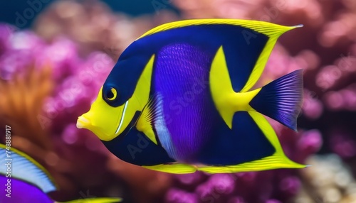 Exotic tropical fish purple Yellowfin surgeonfish Acanthurus xanthopterus closeup photo