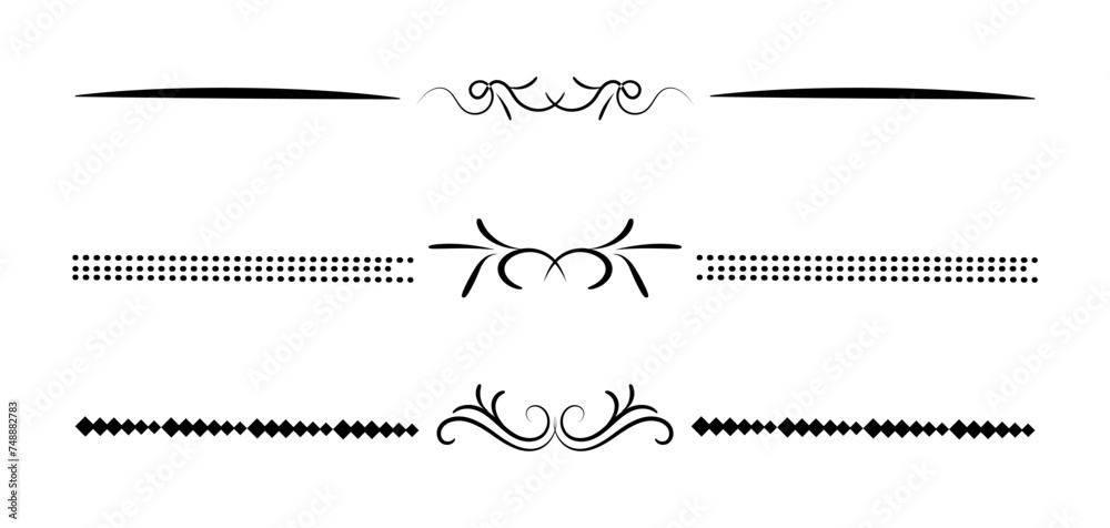 Set of line decorative calligraphic elements  - obrazy, fototapety, plakaty 