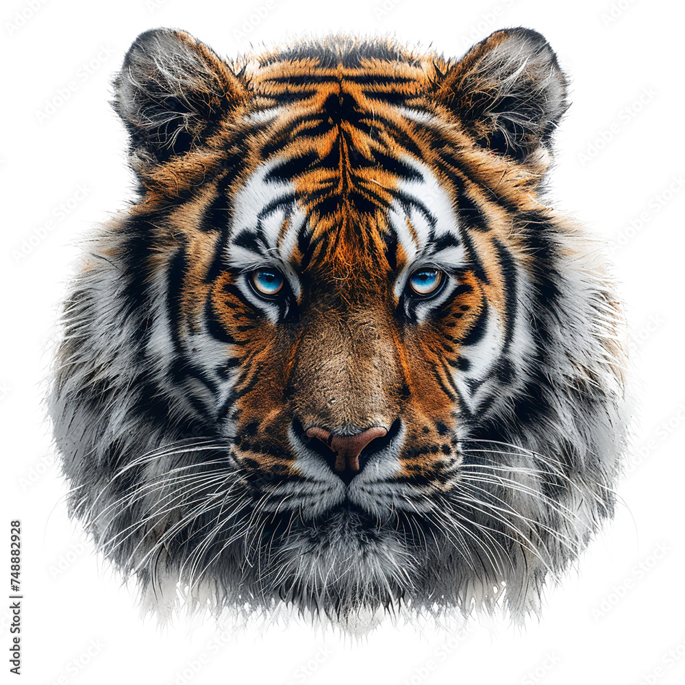 Obraz premium realistic face of tiger isolated on transparent background, element remove background, element for design