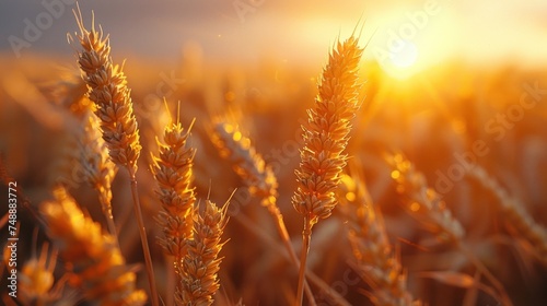 Golden wheat ready for harvest growing in a farm field under sky