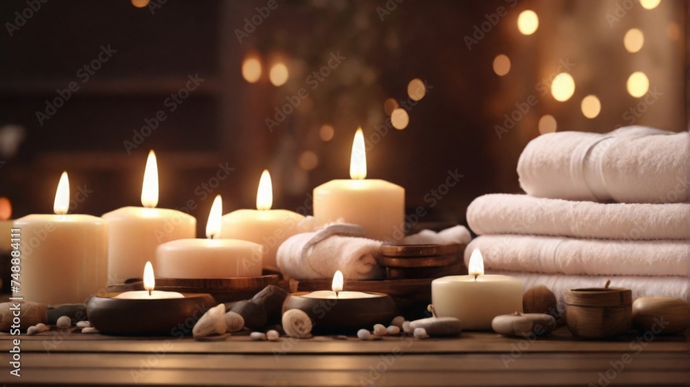 Spa, relaxation, candles, towels Spa, relaxation, candles, towels
