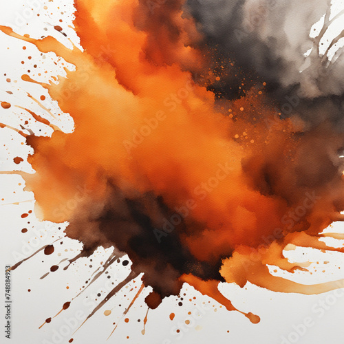 Dark gray and orange watercolor stain background