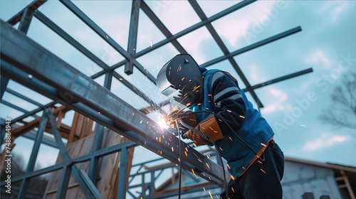 the welder cooks the metal structure of the building