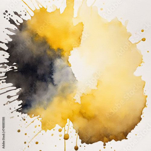 Black, yellow watercolor stain background