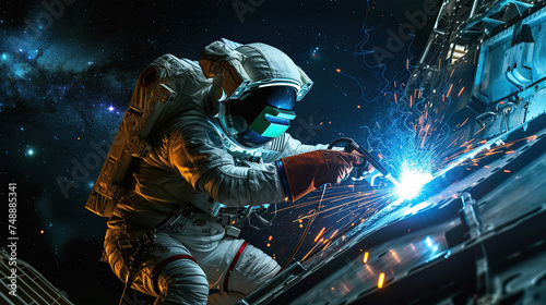an astronaut performs welding work in outer space © Olga