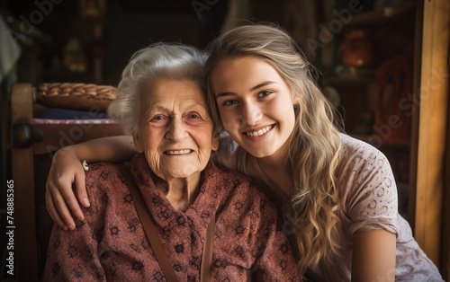 Donna anziana insieme a persona giovane photo