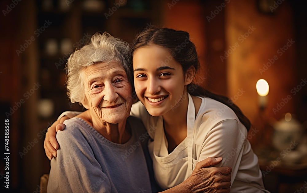 Donna anziana insieme a persona giovane - obrazy, fototapety, plakaty 