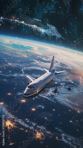 Luxurious space tourism shuttle orbiting Earth offering breathtaking views of the planet
