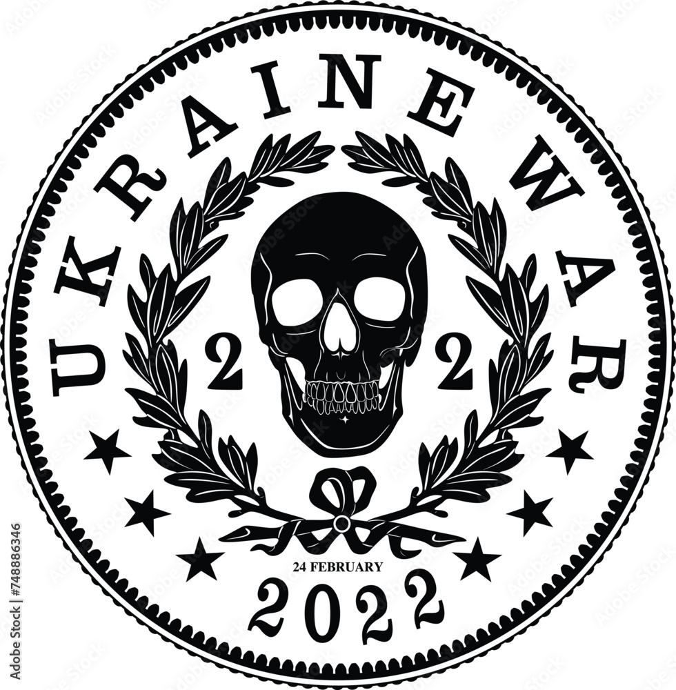 Fototapeta premium Ukraine war coin with skull handmade design vector 