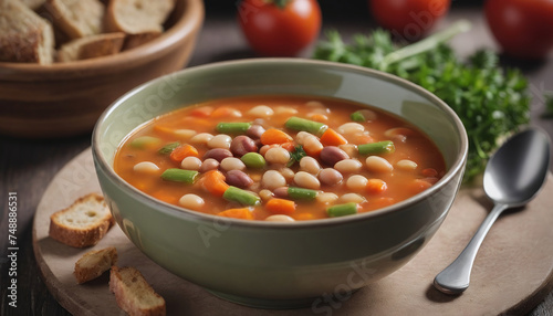 Photo Of Bean And Vegetable Soup On The Table.