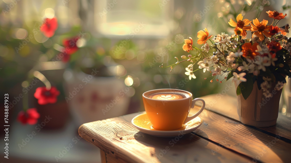 Coffee Cup Amongst Spring Blossoms.
A serene setting of a coffee cup surrounded by fresh spring blossoms.