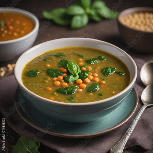Photo Of Lentil Soup With Spinach.