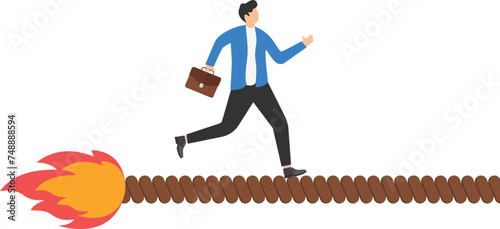 Business person path burned by flames. Business escape and crisis vector illustration

