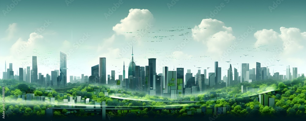 Balancing Technology and Nature in Contemporary Urban Environments. Concept Smart Cities, Green Technology, Sustainable Development, Urban Planning, Ecological Infrastructure