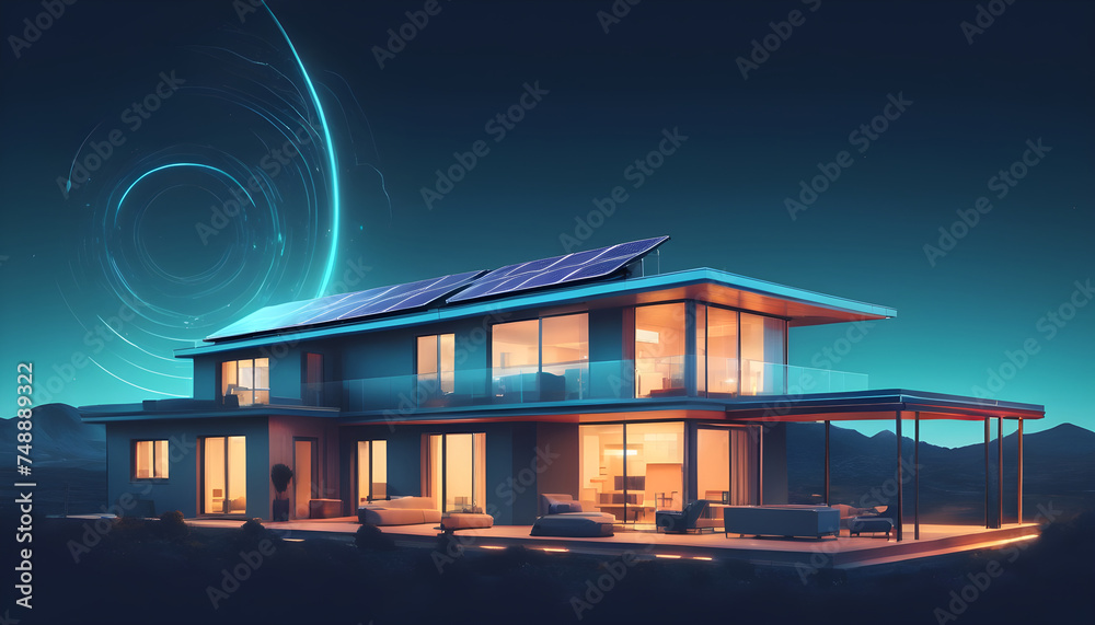 futuristic generic smart home with solar panels rooftop system energy 4