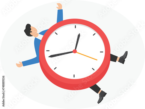 Businessman under a big clock with stress and time pressure

