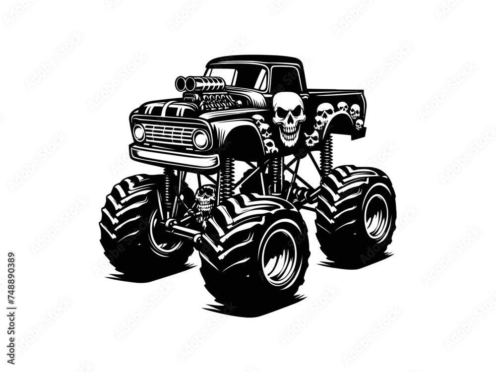 Unleash the Roar: Experience the Monstrous Thrill of a Jaw-Dropping Monster Truck Rally - High-Quality Vector Illustration