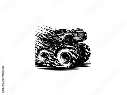 Unleash the Roar: Experience the Monstrous Thrill of a Jaw-Dropping Monster Truck Rally - High-Quality Vector Illustration