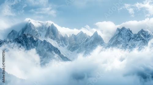 alpine landscape with peaks covered by snow and clouds © Emil