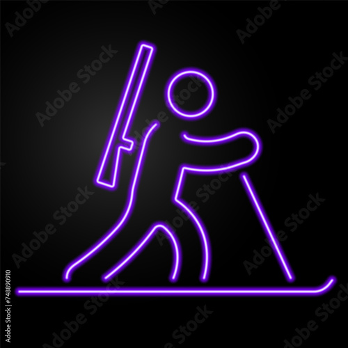 biathlon neon sign, modern glowing banner design, colorful modern design trend on black background. Vector illustration.