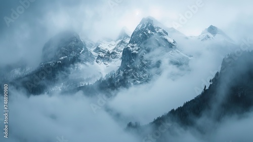 Mountain in the cloud and fog