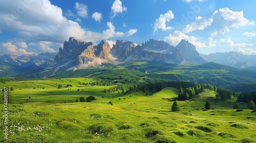 Mountain ranges on a sunny day at dolomites- italy