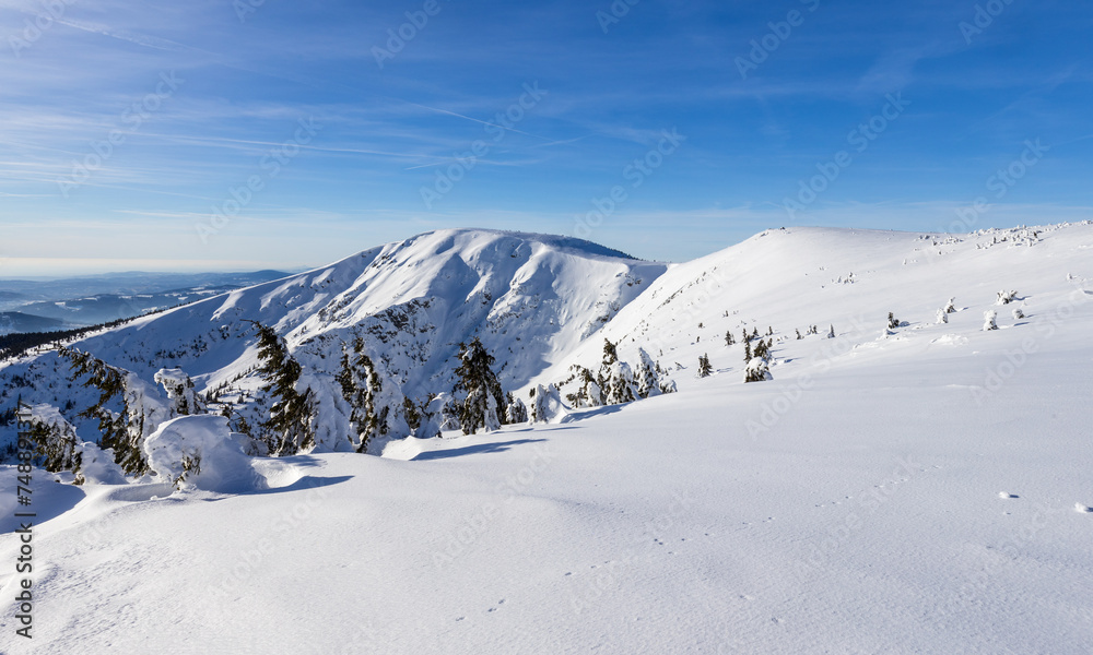 View of winter mountain landscape, the Giant mountains.