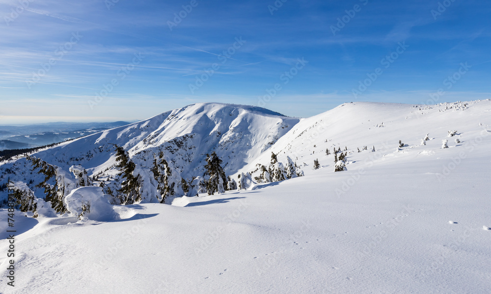 Fototapeta premium View of winter mountain landscape, the Giant mountains.