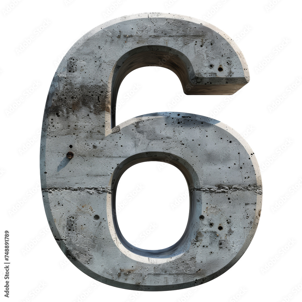 Concrete Number 6 Isolated on Transparent or White Background, PNG Concrete Number 6 Isolated on Transparent or White Background, PNG