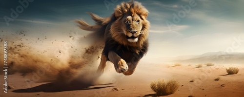 Natures thrilling pursuit unfolds as a lion sprints after a gazelle. Concept Wildlife, Predator and Prey, Chase, Survival of the Fittest, Animal Behavior