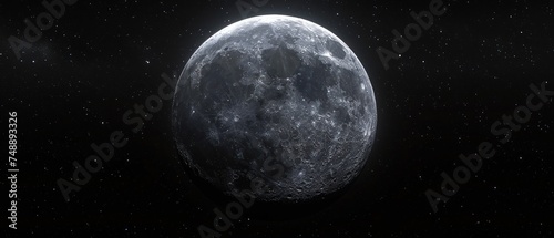 an artist's rendering of a moon in the night sky with stars in the foreground and a black background.
