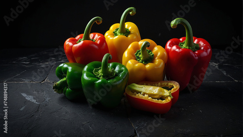 Red green yellow peppers whole, generative AI