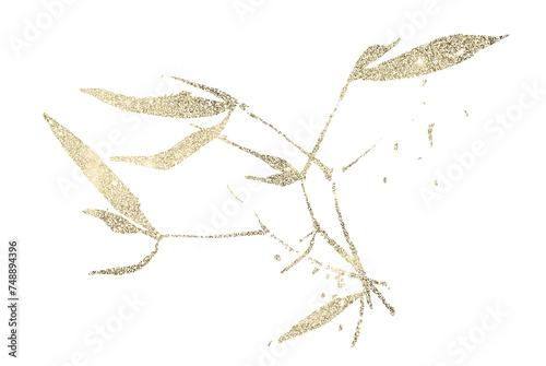 Golden texture bamboo branch with leaves. Exotic twig clipart. photo