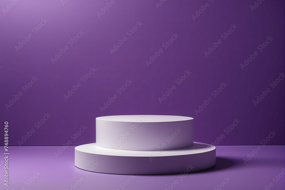 Empty pedestal display on purple background with blank stand for product show or presentation Empty pedestal display on purple background with blank stand for product show or presentation