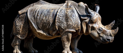 a close up of a rhinoceros on a black background with a white spot on it's face.