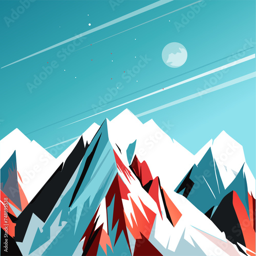 Winter Snowy rocky mountain Sports ski Hotel Night landscape Christmas Holiday Events New Year calendar title page brochure cover travel poster voyage banner modern design vector template Europe