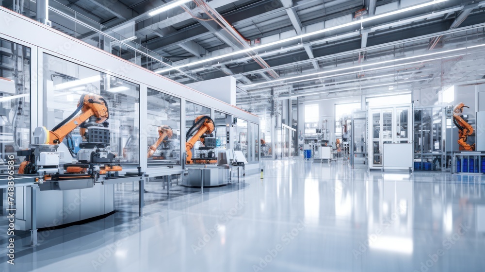 Robots in the smart factory It represents a factory that uses automation technology. Efficient and safe production Introduction of new technology in the manufacturing sector