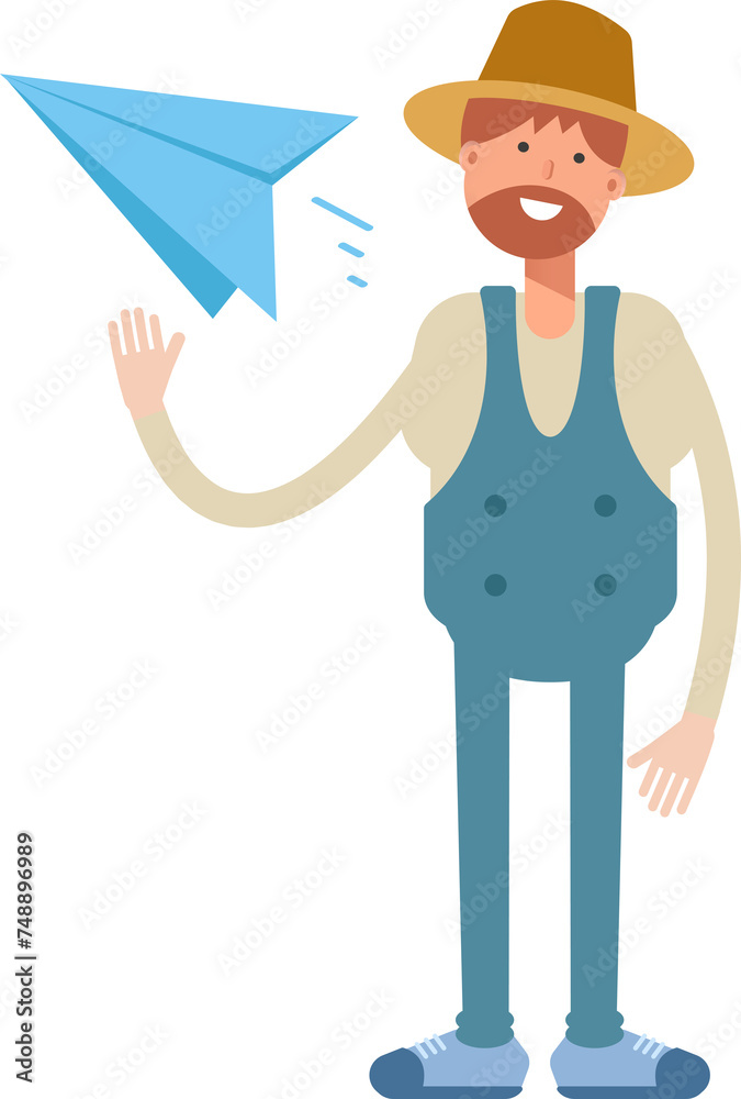 Farmer Character Holding Paper Plane
