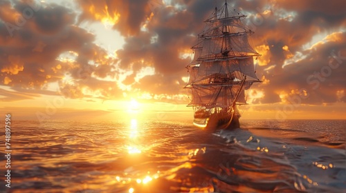 realistic sharp camera image of wooden windjammer ship, photo
