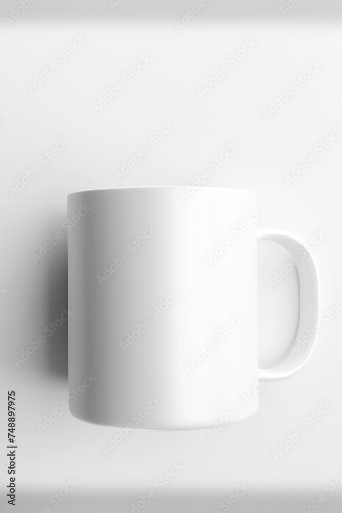 Blank coffee or tea cups with handle. Mug made of Porcelain, 3D illustration. Blank coffee or tea cups with handle. Mug made of Porcelain, 3D illustration.