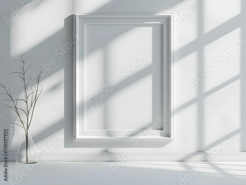 White Frame with Shadows and Vase on Wall Ai generated 