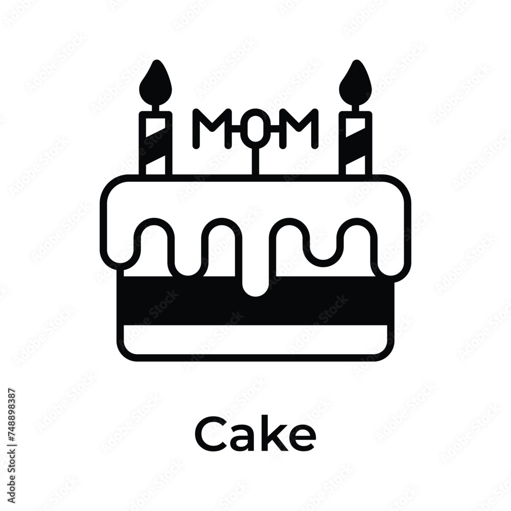 Cake with candles, mothers day celebration, happy mothers day icon Cake with candles, mothers day celebration, happy mothers day icon