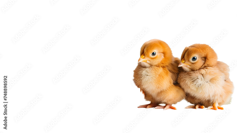 Obraz premium Two Small Chickens Standing Together, cut out Easter symbol