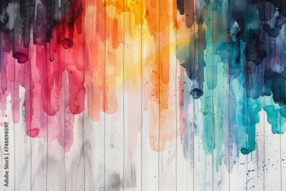 colorful watercolor background on a white and black wood background Generative AI
