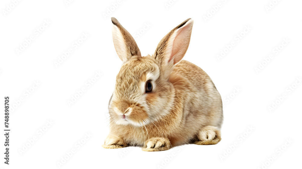 Brown Rabbit Sitting on Top of White Floor, cut out Easter symbol Brown Rabbit Sitting on Top of White Floor, cut out Easter symbol