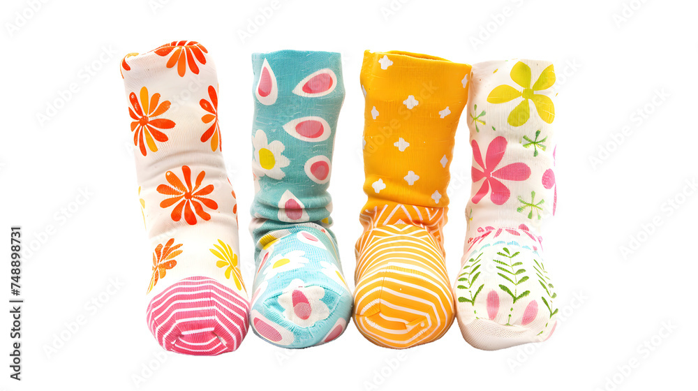 Four Pairs of Socks With Flowers, cut out Easter symbol