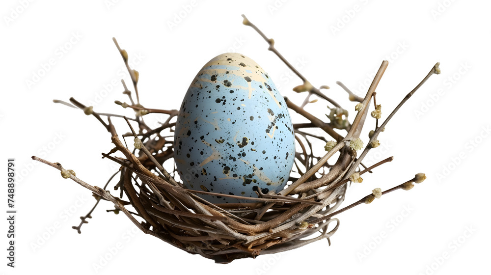 Obraz premium Nest With Blue Egg, cut out Easter symbol