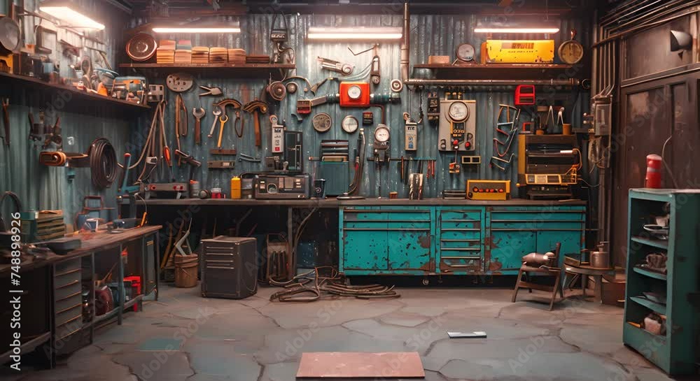 A mechanic's workshop filled with car parts and diagnostic equipment A mechanic's workshop filled with car parts and diagnostic equipment