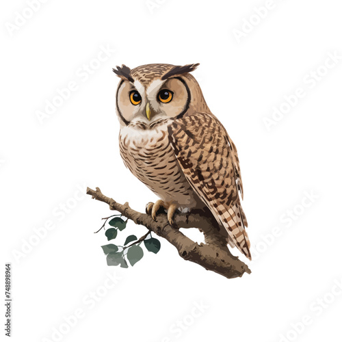  a vector  sticker of an owl perched on a tree branch with wide eyes
