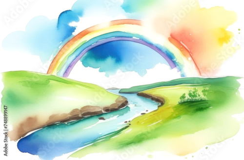 Download a serene watercolor painting of a vibrant rainbow